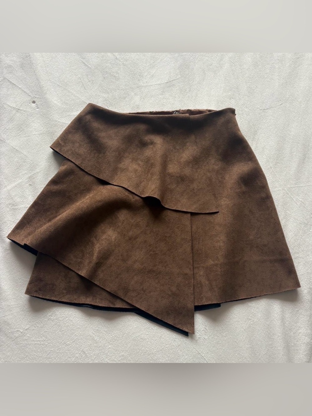 Lush Brown Asymmetrical Layered Skirt Suede Material Size Small